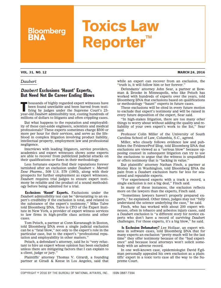 Cover Page of Bloomberg BNA Toxics Law Report